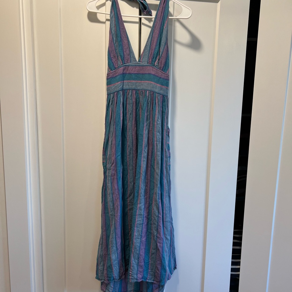 Urban Outfitters Striped Halter Maxi Dress - Blue, Purple, and Pink